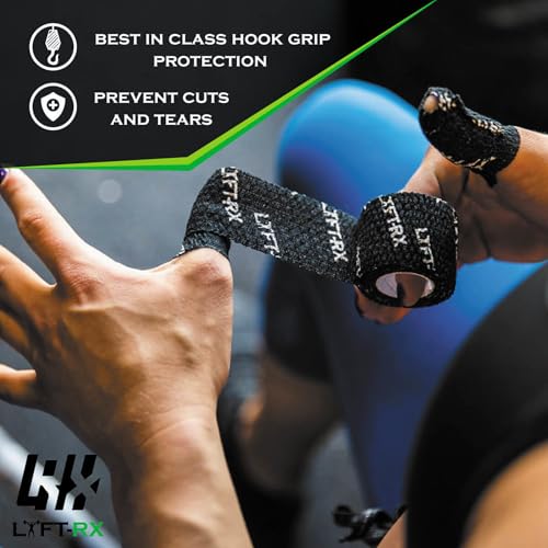 Weightlifting Hook Grip Tape w/Premium Adhesive for Olympic Weight Lift, Cross Fitness, Lifting, Stretch Athletic Finger Wrap, Protects Thumb Fingers Hand, Enhances Grip - color: Black 1.5-inch, size: 3 ROLL