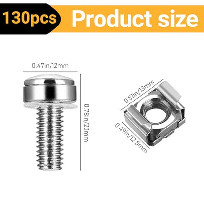 110 Pcs/55 Set Rack Mount Screws and Cage Nuts for Server Cabinet Cage Nuts & Mounting Screws Washer, Carbon Steel Racks Screw for Rack Mount Server Shelves Cabinet - color: silver