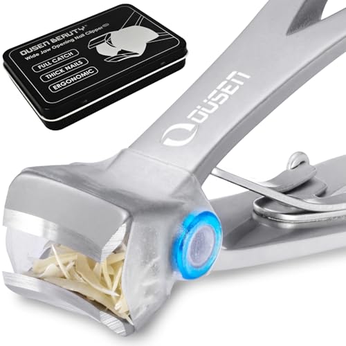Nail Clippers with Catcher - Anti Splash Wide Jaw Opening Thick Toenail Clippers for Seniors | Self-Collecting Fingernail Cutter Heavy Duty Toe Nail Clippers for Men & Women | Silver | L - color: Silver (L)