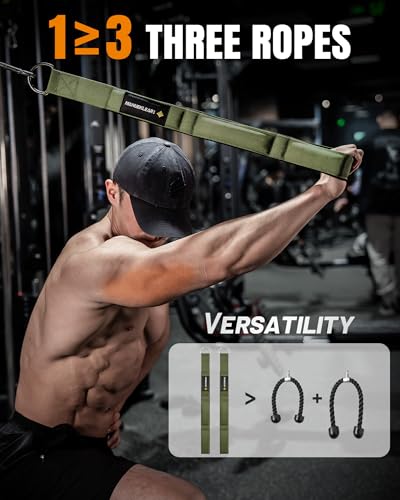 MANUEKLEAR 3 Grip Lengths in 1 Tricep Rope Cable Attachment with Ergonomic Handles, Greater ROM for Tricep Push Down Attachment Professional Gym Rope for Overhead Extension - color: Green 2pcs