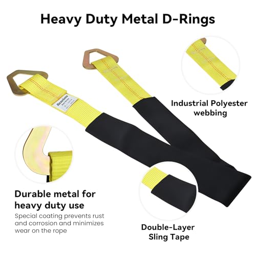2 PCS 2" x 36" Lifting Slings Straps Polyester Web Slings with D Rings - Lifting Slings 3,333 lbs, Working Load Limit 10,000 lbs Polyester Lifting Strap for Cars, SUVs, Trucks, Heavy Machinery - color: Yellow