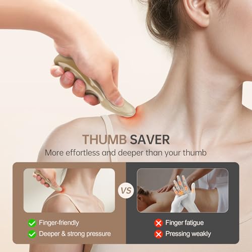 Manual Trigger Point Massage Tool With Thumb Saver For Deep Tissue Massage | One-Piece Molded Resin, No Parting Lines & Smooth Skin-Friendly. Ergonomic Build Saves Massage Effort For Deep Tissue Massage - color: Natural Wood