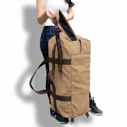 Large Canvas Travel Duffle Bag Heavy Duty, 3-in-1 Convertible Travel Bag with Backpack Straps for Gym, Sports, Travel, Camping(Khaki) - color: Khaki