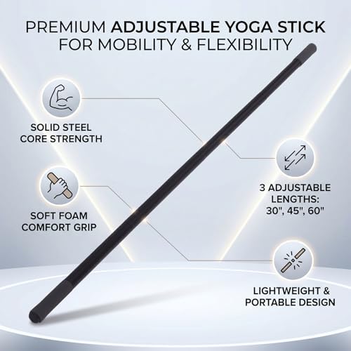 Yoga Stick Adjustable Exercise Bar for Stretching and Mobility Training 30/45/60 Inches Steel Foam Grip Ideal for Home Gym