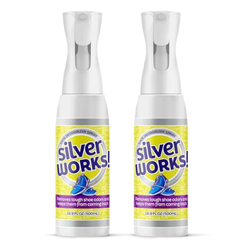 SilverWorks! Shoe Deodorizer Spray For Smelly Shoes, Shoe Odor Elimination Spray, Boot, Sneaker, Foot Sweat Smell Eliminator, Stinky Shoes Odor Eliminator, Shoe Freshener, 16.9oz, Pack of 2 - size: 16.9 Fl Oz (Pack of 2)
