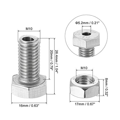 MECCANIXITY M10x20mm Hollow Screw Bolts External Hexagon Fasteners with Nuts, 304 Stainless Steel Pack of 2 - size: M10x20mm
