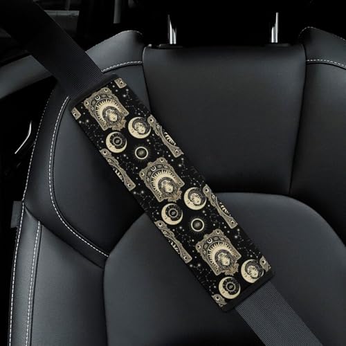 2PCS Celestial Face Gothic Mystical Cosmic Sun Moon Seat Belt Cover Soft Padded Neck Strap Covers for Kids, All Vehicles, Comfortable Driving - color: Pattern 245