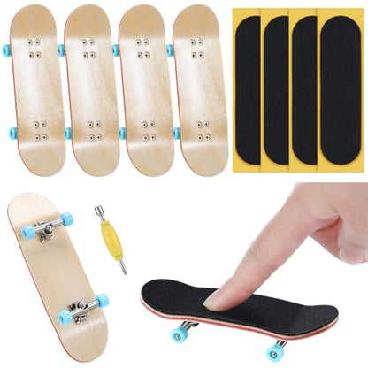 4 Set Professional Fingerboard Mini Finger Skateboard | Maple Wooden Fingerboard Creative Tech Deck with Bearing Wheels for Adults Play Relaxation Gifts Desktop Decor
