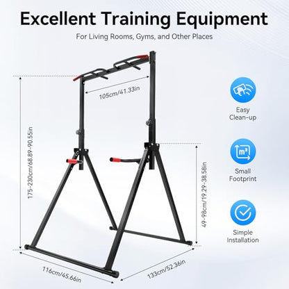 Power Tower Pull Up Dip Station, Foldable Triangular Pull Up Station Adjustable Height, Multi-Function Pull Up Bar Strength Training Fitness Equipment, Horizontal Bars for Gyms, Home