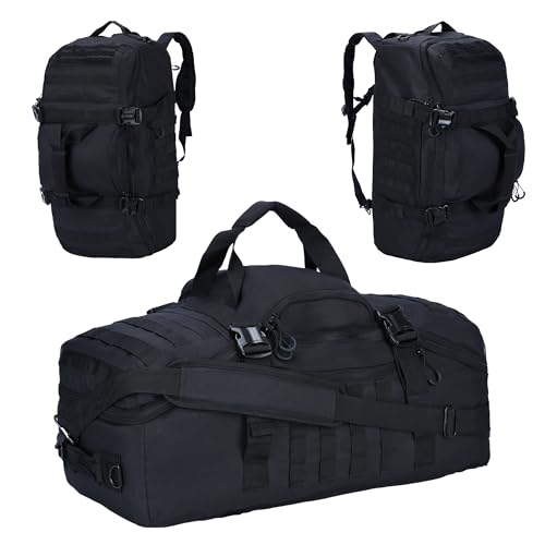 3-in-1 Tactical Gym Duffel Backpack, Travel Sports Bag for Overnight | Works as a range bag or motorcycle backpack, ideal for gym, travel, camping, hunting, and gear organization - color: black, size: 40L