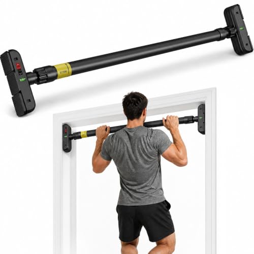 Pull Up Bar for Doorway, Door Frame Chin Up Bar No Screws, 440lbs Capacity | Adjustable 72-95 cm (28.3"-37.4") Chin Up Bar, Dual Gear Lock, Level Meter, Anti-Slip PVC Pads for Home Gym Strength Training