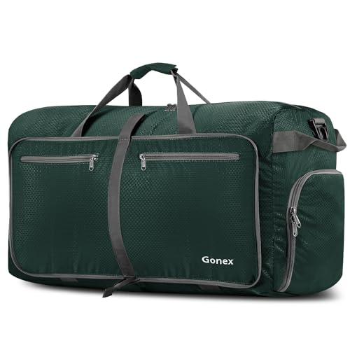 Gonex Foldable Travel Duffle Bag, Lightweight with Shoe Compartment | 210D Nylon, Water-Repellent, Folds Compact, Multiple Pockets, Luggage Sleeve, Travel & Weekend Use, 100L, Blackish Green - color: Blackish Green, size: 100L
