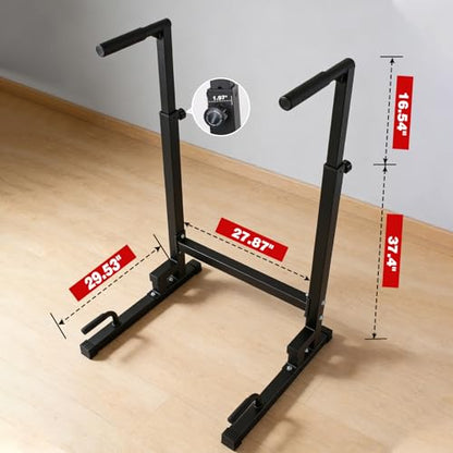 Dip Station, Adjustable Height 6-Level Multi-Function Pull Up Bar Stand | Heavy Duty Steel Dip Bars for Home Gym, Tricep Dips L-Sit Push Up Calisthenics Workout Equipment, Supports 500 LBS