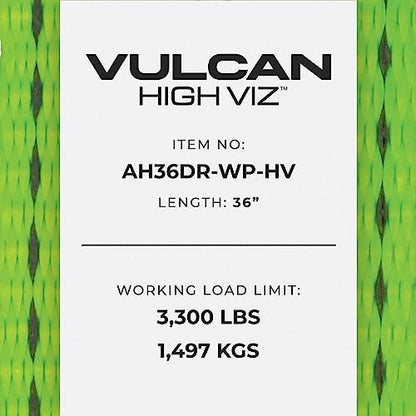 VULCAN Car Tie Down Axle Strap with Wear Pad - 2 Inch x 36 Inch - 4 Pack - High-Viz - 3,300 Pound Safe Working Load - size: 2" x 36" Hi Viz Green (4 Pack)