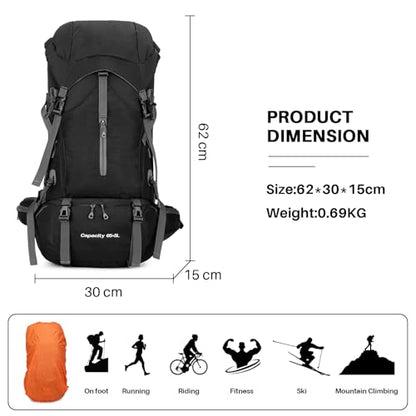 OKYUK 70L Hiking Backpack, Camping Hiking Back Pack, Water Resistant Lightweight Mountain Climbing Bag, Outdoor Camping Sport Daypack with Rain Cover, for Travel, Touring, Cycling (Black, 70L) - color: Black