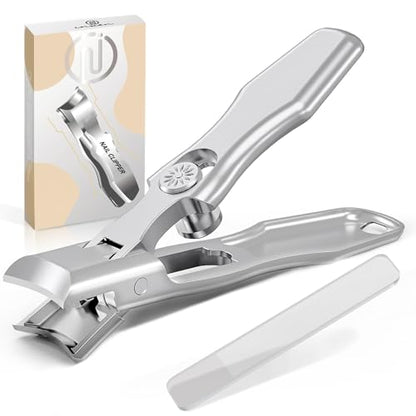 Nail Clippers for Men Thick Nails,INXEN Wide Jaw Opening No Splash Fingernail Clipper with Catcher,German Toe Nail Clippers for Thick Nails for Seniors, Stainless Steel Nail Cutter for Adult - style: Silver