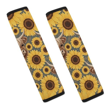 2 Pack Highland Cow Sunflowers Car Seat Straps Shoulder Pads Universal Fit Neck Strap Covers for Adults and Children, All Vehicles, Pressure Relief - color: Pattern 429