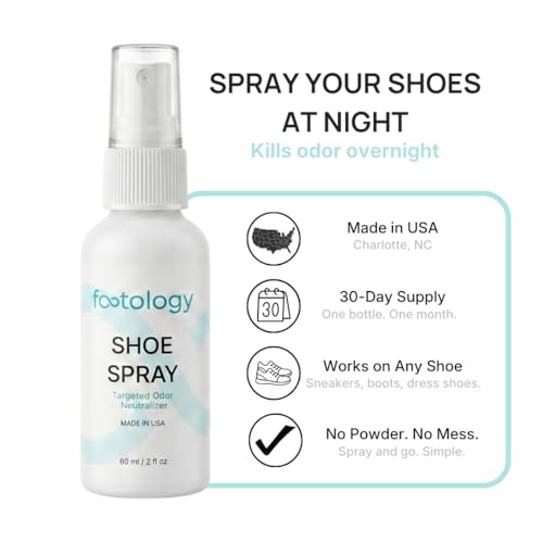 Shoe Deodorizer Spray - Stops Shoe Odor Overnight - Works on Sneakers, Dress Shoes, Work Boots - Made in USA - 2 oz