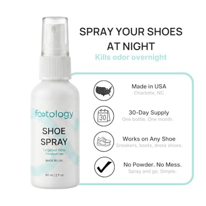 Shoe Deodorizer Spray - Stops Shoe Odor Overnight - Works on Sneakers, Dress Shoes, Work Boots - Made in USA - 2 oz