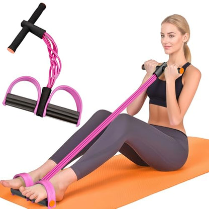 Resistance Bands with Handles, 6-Tube Elastic Pedal Resistance Band for Working Out, Durable Natural Rubber Exercise Bands, Multifunction Exercise Equipment for Abdomen, Waist, Arm, Leg Stretching - color: Pink