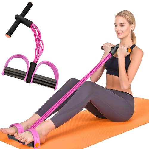 Resistance Bands with Handles, 6-Tube Elastic Pedal Resistance Band for Working Out, Durable Natural Rubber Exercise Bands, Multifunction Exercise Equipment for Abdomen, Waist, Arm, Leg Stretching - color: Pink
