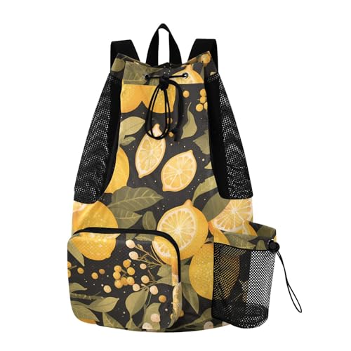 GuoChe Drawstring Backpacks Gym Swim Bag With Inside Pockets Pull String Bag Waterproof Chic Lemons Limes Black - color: Chic Lemons Limes Black