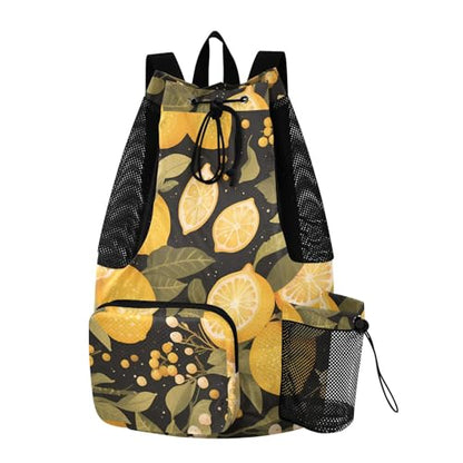 GuoChe Drawstring Backpacks Gym Swim Bag With Inside Pockets Pull String Bag Waterproof Chic Lemons Limes Black - color: Chic Lemons Limes Black