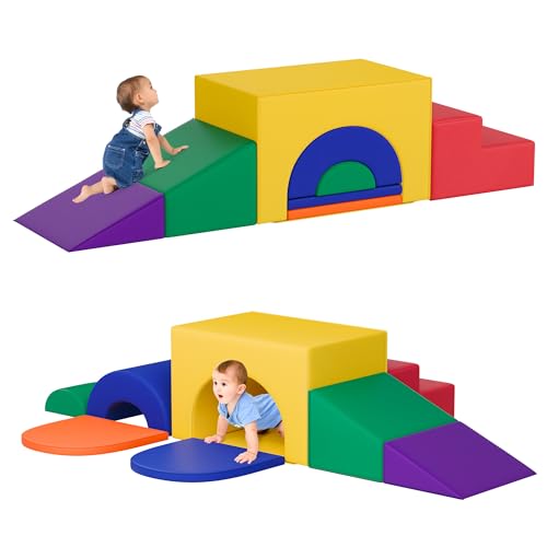 TOLEAD Soft Foam Climbing Blocks Set – Large 5-in-1 Soft Play Toys Crawling & Sliding Climbing Arch for Toddlers, Foam Playset for Nursery,Preschool (Classic American Color) - color: Classic American Color