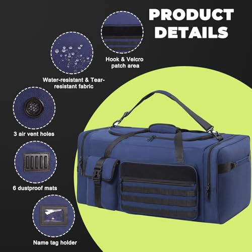 100L Sports Duffle Bag – 32" Large Gear Bag for Men & Youth, Baseball, Soccer & Track Equipment, Heavy Duty Travel Weekender & Flight Duffel with Large Side Pockets (Blue) - color: Blue
