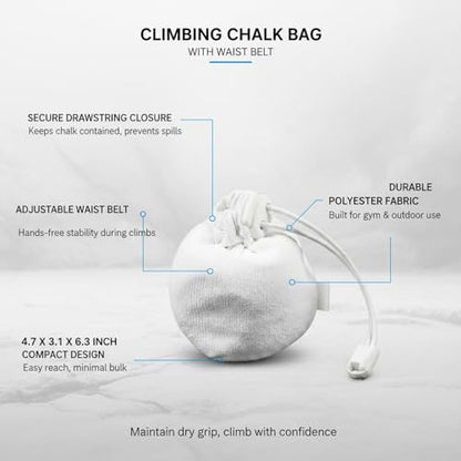 Climbing Chalk Bag with Adjustable Waist Belt - Durable Polyester Pouch for Gym, Bouldering & Rock Climbing