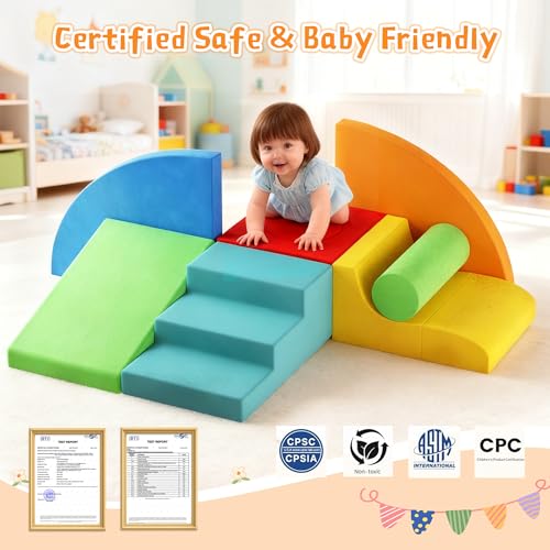 Urban Deco Large 8-Piece Foam Climbing Blocks for Toddlers, Baby Climbing Blocks, Soft Play Climbing Toys with Non-Slip Bottom, Indoor Play Gym and Activity Play Set for Climbing & Crawling