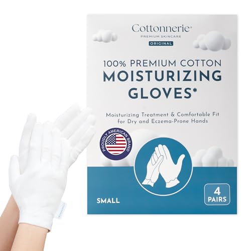 4 Pairs Cottonnerie Original Cotton Gloves for Dry Hands Sleeping, Moisturizing Gloves Overnight, Hand Moisturizer Gloves, Moisture Gloves for Dry Hands Overnight, Sleeping Gloves, Small - size: Original Small