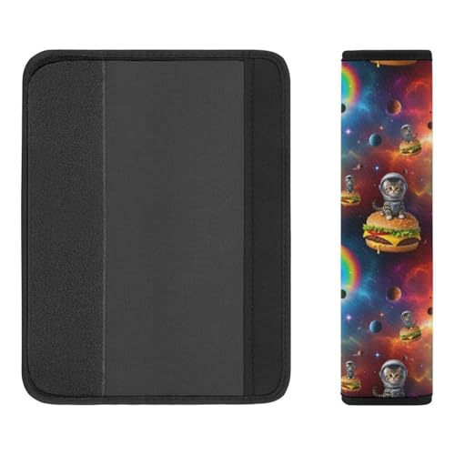 2 Piece Soft Padded Car Seat Belt Pad for Elderly Support, Stroller Pushchair High Chair, Space Astronaut Galaxy Hamburger Cat Shoulder Harness Cover, Shock Absorption - color: Pattern 551