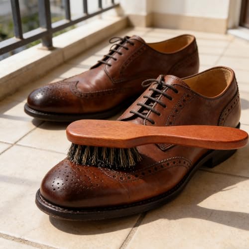 Premium Horsehair Shoe Brush Set - Leather Care Tool Kit for Bags, Boots & Shoes Shine, Polish and Buffing