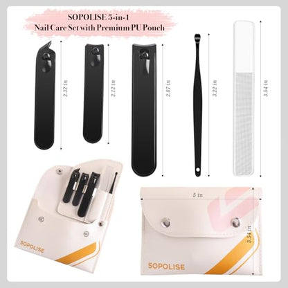 Manicure Set, Nail Care Kit with Carbon Steel Tools (Cuticle Nipper, Small & Large Nail Clippers, Ear Pick, Glass File), Portable Grooming Pouch, Manicure Set Nail Clippers - color: White
