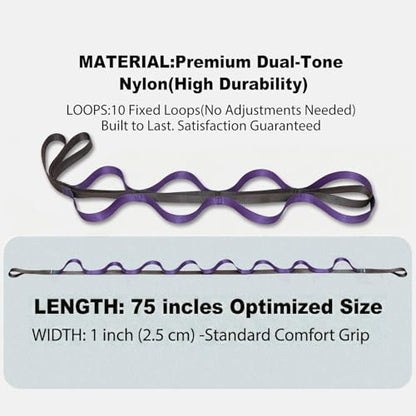 Acozycoo Stretching Strap with Loops,Non-Elastic Yoga Strap for Physical Therapy,Knee Replacement Recovery & Plantar Fasciitis,Leg Stretcher Band for Flexibility & Hamstring Rehab - color: Purple