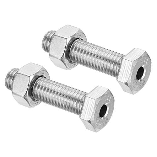 PATIKIL M10x40mm Hollow External Hexagon Screw, 2 Set Cylindrical Lamp Threading Socket Screws Through Hole Bolt with Nut 304 Stainless Steel - size: 40mm