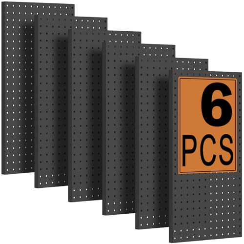 PBHEPJ 6 Pcs Metal Pegboard Panels, Heavy Duty Peg Boards for Garage and Garden Tool Storage, Includes Drywall Anchors and Screws Kits, Black - color: Black, size: 24in x 12in- 6 Pcs