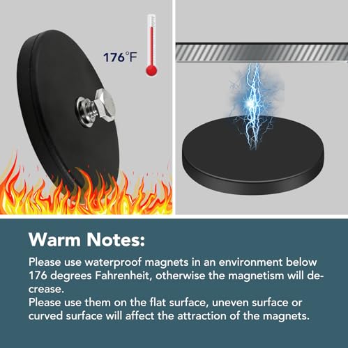 DIYMAG Rubber Coated Mounting Magnets 1/4in 65lbs 12pcs | Anti-Scratch Protective Layer, Solid Magnet Base, Powerful Magnetic Holding, for Camera, Light Bar, Mirror, License Plate - size: 1/4in Female-65LB-2.59in