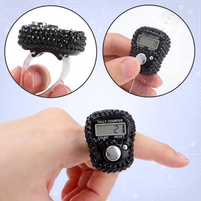 Simgoing Electronic Finger Clicker Counter, Rhinestones Tally Tasbeeh Counter Gifts for Prayer Islamic Golf Counting Goods Lap Knitting Bling Accessories - color: Black
