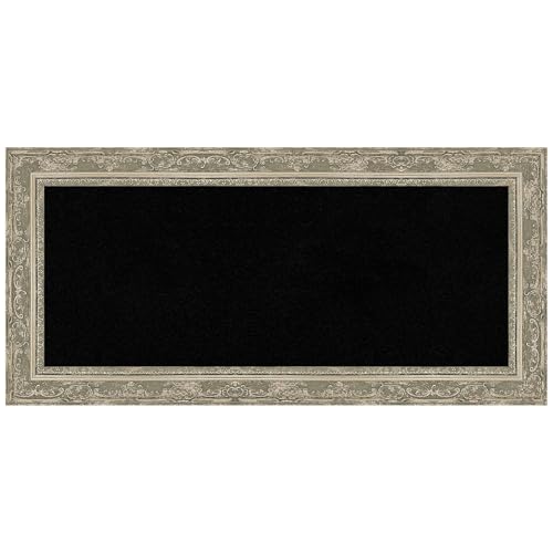 Amanti Art Black Cork Board for Wall, 16x34 Vision Board with Silver Frame, Medium Corkboard Office Decor for Home Organization, Traditional Corkboard Pinboard to Display Items for Home Organization - color: Filigree Silver, size: 34" x 16"