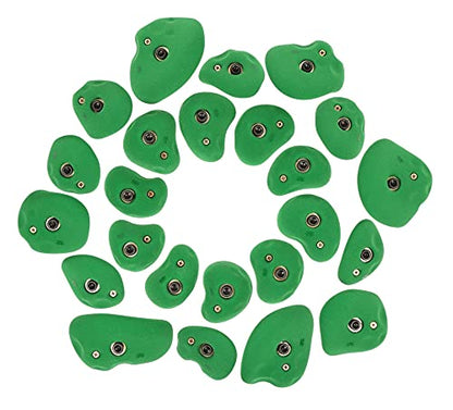 Atomik Rock Climbing Holds Set of 24 Golfus Style Climbing Holds in Green with Outdoor Hardware