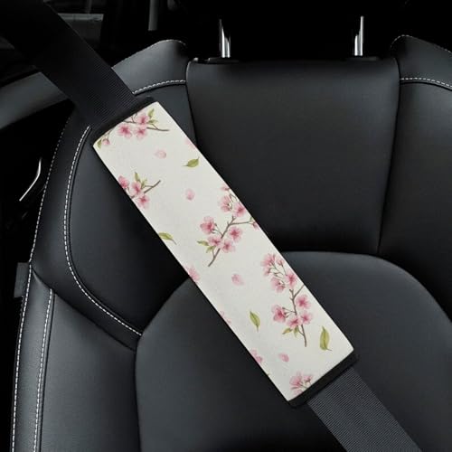 2PCS Pink Cherry Flower Blossom Watercolor Flowers Car Seat Straps Shoulder Pads Soft Padded Seat Belt Cushion for Adult Use, Car Seats Pushchair Strollers High Chair Pushchair, Anti-Slip Pad - color: Pattern 332