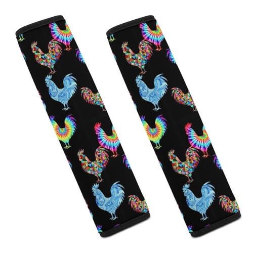 Universal Soft and Comfortable Colorful Tie Dye Rooster Chickens Seat Belt Shoulder Pad for Girls and Boys, Most Cars, 2 Pack Seat Belt Covers Cushion Shock Absorption - color: Pattern 1026