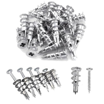 100PCS Zinc Self-Drilling Drywall Anchors, 50 Heavy Duty Hollow Metal Wall Anchors and 50#8 x 1-1/4'' Screws, Sheetrock Anchors and Screws Kit (White) - color: White Zinc Plating