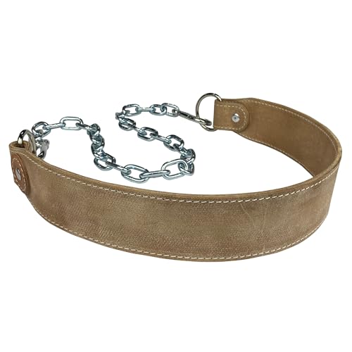 Heavy-Duty Leather Dip Belt with Steel Chain - Ultimate Accessory for Weighted Pullups, Dips, and Progressive Overload - color: Rough Out