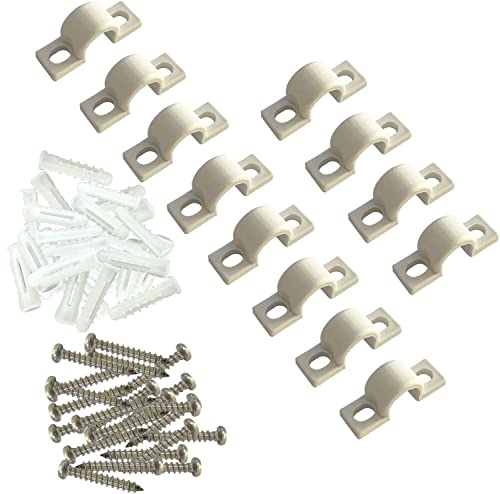 WAFJAMF 12Pcs White Wire Shelf Loop Clips Set with Screws & Expansion Tubes | Plastic construction back wall mount fasteners for closet shelving concrete installation hardware - color: White