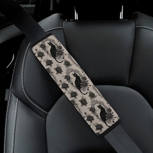 2 Pack Goth Black Cat Car Seat Belt Pad Soft Padded Seat Belt Cushion for Child, Stroller Pushchair High Chair, Shock Absorption - color: Pattern 1228