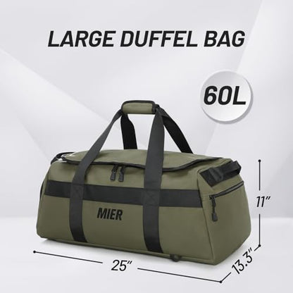 MIER Men's 60L Gym Duffle Bag Large Weekender Travel Duffel Backpack, Green | Spacious Shoe Compartment; Convertible Duffel with Back Pack Straps; Heavy-Duty & Water-Resistant; Traveling Overnight Gear - color: Green