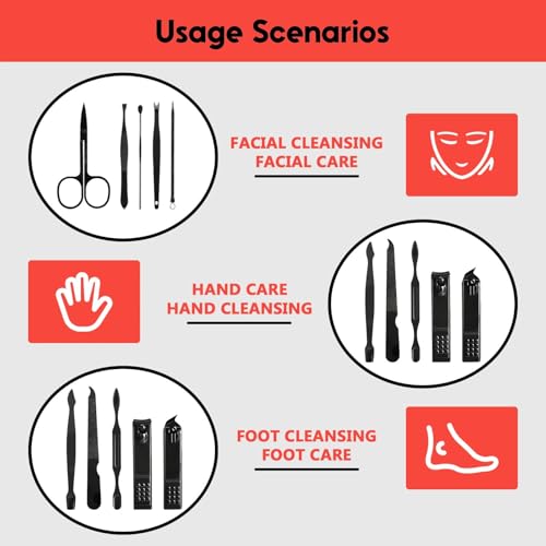 10 Pcs Manicure Set, Professional Portable Nail Care Kit with Nail Clippers, Nail Trimmer, and Grooming Tools for Home and Travel Use - color: 10 Pcs Black Red